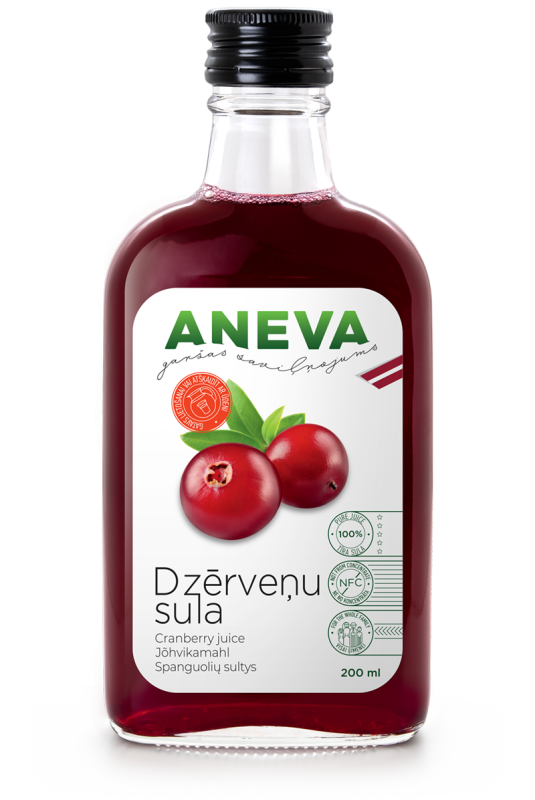 Dzērveņu sula dabīga, 200ml, ANEVA
