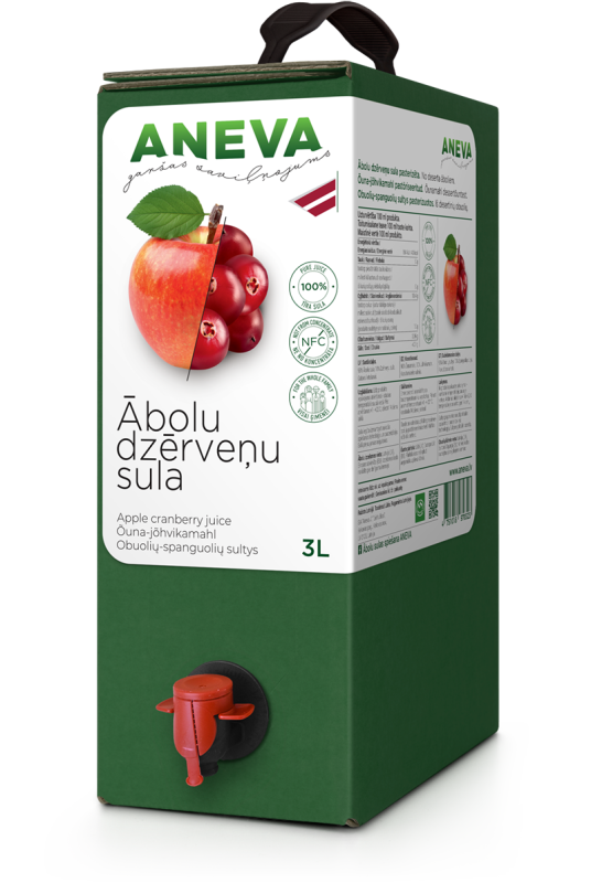 Ābolu dzērveņu sula dabīga, 3L, ANEVA